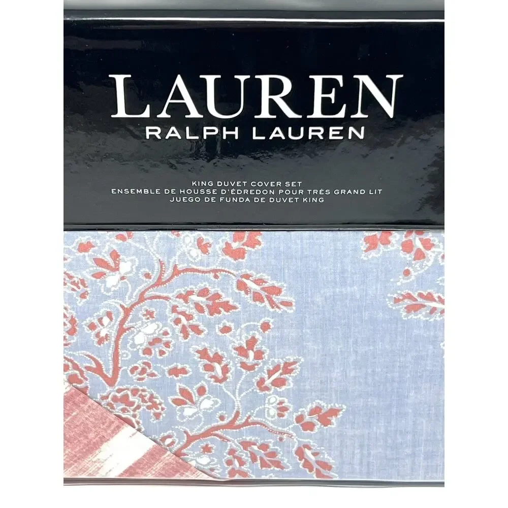 Ralph Lauren Marley Paisley King Duvet Cover Set Light Blue Coral 3 Piece Set